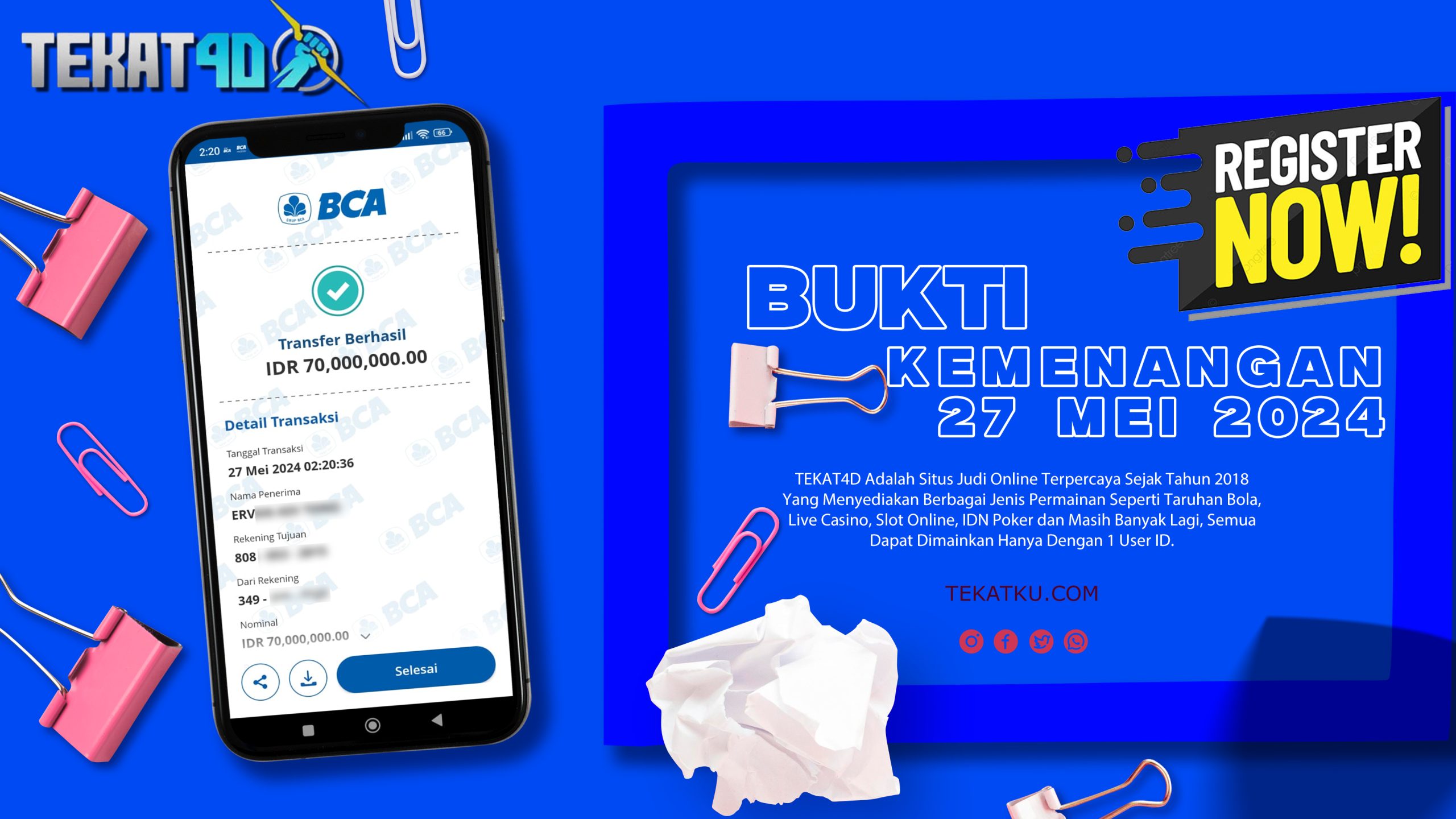 BUKTI KEMENANGAN TEKAT4D 27 MEI 2024